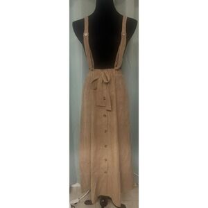 Hayden Los Angeles Corduroy Jumper Maxi Dress Tan Button Front Tie Waist S